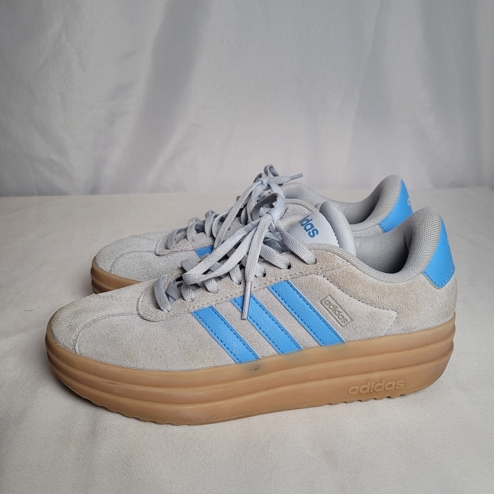 Adidas VL Court Bold Blue Burst Tennis Shoe Gray Suede Size 6